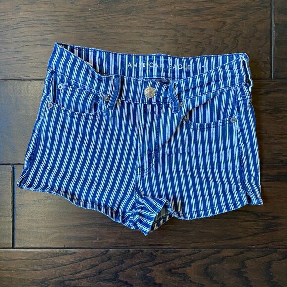 AMERICAN EAGLE NE(X)T Level Stretch Hi Rise Denim Striped Shortie Shorts size 0 - Picture 4 of 6